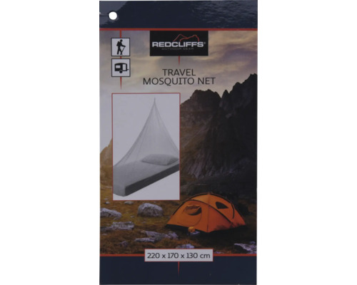 RedCliffs Logo. Reisetaugliches Moskitonetz mit den Maßen 220 x 170 x 130 cm.