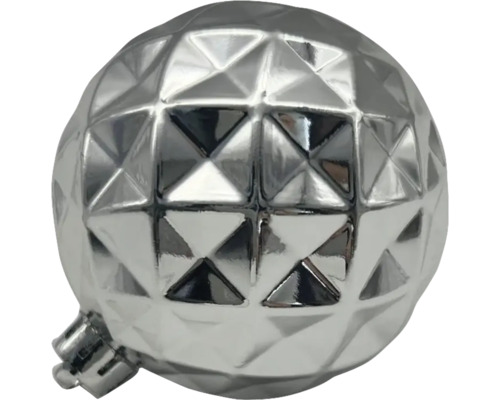 Silberne Christbaumkugel mit geometrischem Muster