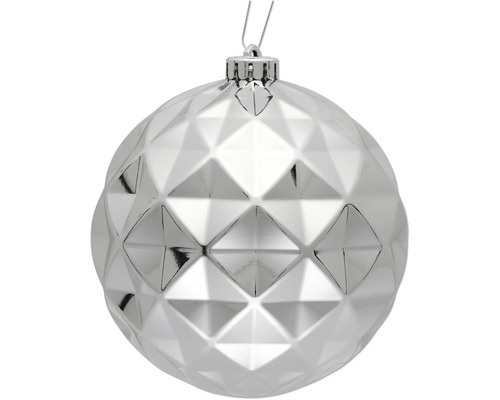 Silberne Weihnachtskugel mit facettiertem Muster