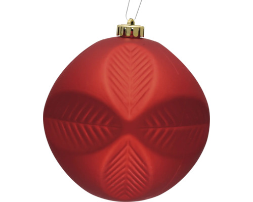 Rote Weihnachtskugel mit Blattmuster als Baumschmuck