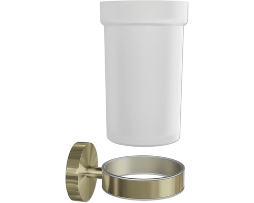 Wandzahnbürstenhalter mit weißem Behälter und goldfarbener Halterung