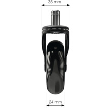 Möbelrolle mit Stift, Stiftdurchmesser 35 Millimeter, Raddurchmesser 24 Millimeter