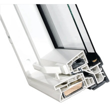 Querschnitt eines Kunststofffensters mit Glas