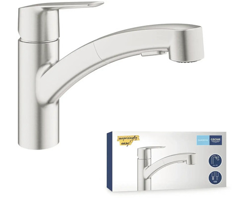 Küchenarmatur mit Ausziehbrause und Grohe Logo
