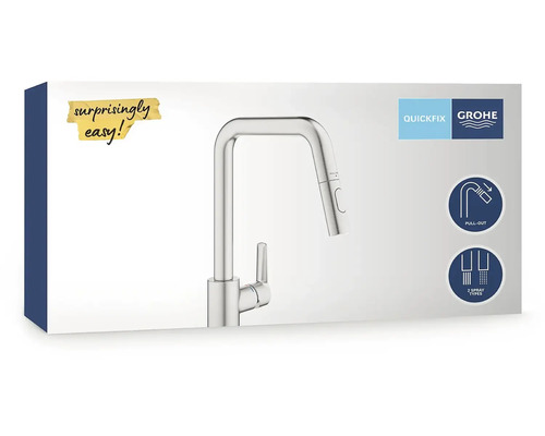 Verpackung einer Küchenarmatur mit Ausziehfunktion von Grohe