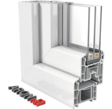 Profilschnitt eines Kunststofffensters mit Mehrfachverglasung