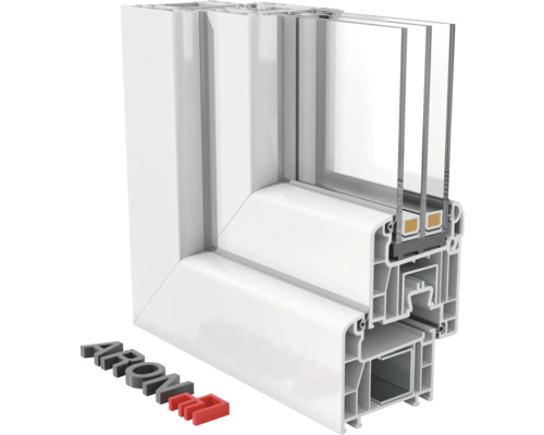 Profilschnitt eines Kunststofffensters mit Mehrfachverglasung