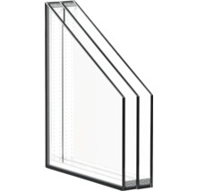 Querschnitt einer Dreifachverglasung mit Rahmen für Fenster und Türen.