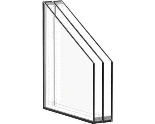 Querschnitt einer Dreifachverglasung mit Rahmen für Fenster und Türen.
