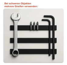 Magnetleiste mit Schraubenschlüssel, Schrauberbits und Innensechskantschlüsseln zur Werkzeugaufbewahrung