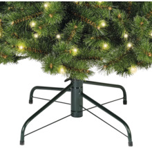 Detailansicht eines Weihnachtsbaums mit Beleuchtung und Christbaumständer