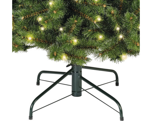 Detailansicht eines Weihnachtsbaums mit Beleuchtung und Christbaumständer