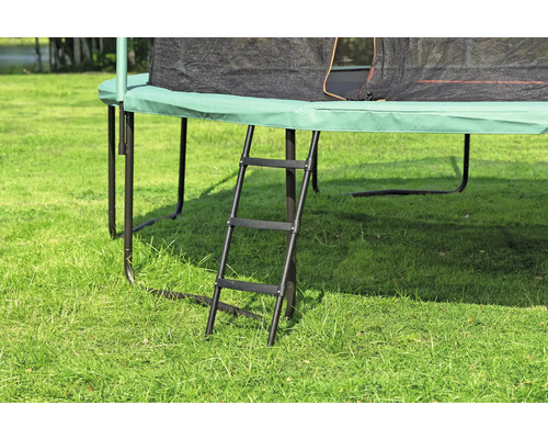 Trampolin mit Leiter im Garten.