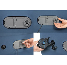 Detailansicht der Bedienung eines Luftbetts mit Pumpe