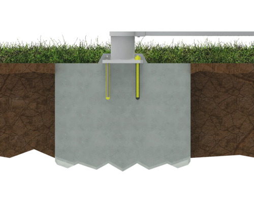 Fundament mit Dübelbefestigung im Bodenquerschnitt