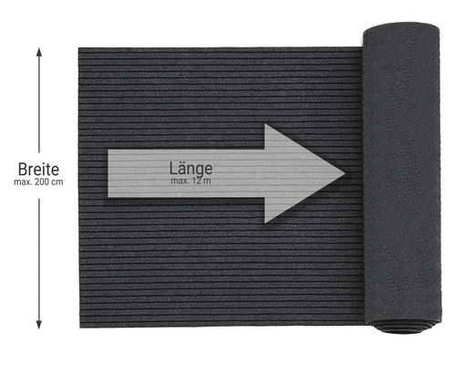 Gummimatte mit einer maximalen Breite von 200 cm und einer maximalen Länge von 12 Metern.