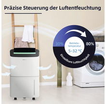 Luftentfeuchter im Waschraum mit Waschmaschine und Dekoration