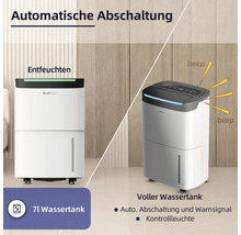 Luftentfeuchter mit automatischer Abschaltung und 7 Liter Wassertank.