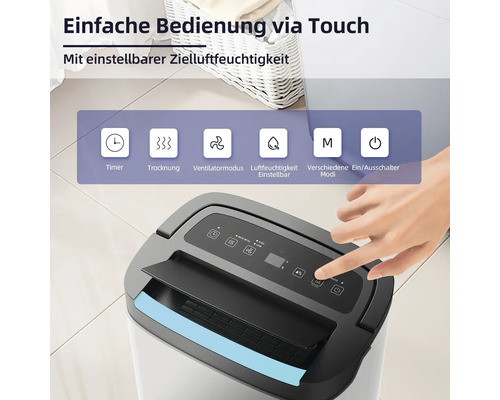 Luftentfeuchter mit Touch-Bedienung und einstellbarer Zielluftfeuchtigkeit
