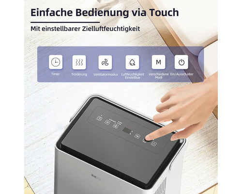 Luftentfeuchter mit Touch-Bedienfeld und einstellbarer Zielluftfeuchtigkeit