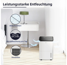 Luftentfeuchter mit Abtaufunktion und Staubfilter in einem Schlafzimmer