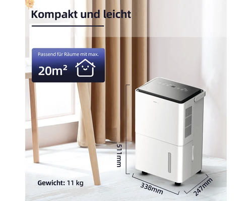 Luftentfeuchter zur Verwendung in Räumen bis maximal 20 Quadratmeter.