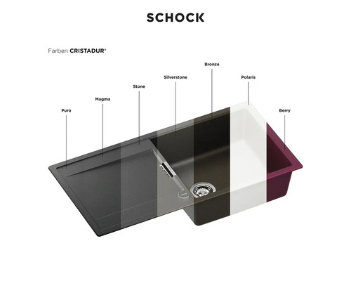 Schock Spüle Cristadur Farben: Puro, Magma, Stone, Silverstone, Bronze, Polaris, Berry
