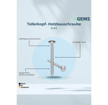 Tellerkopf Holzbauschraube aus Aluminium, geeignet für Wind und Wetter, A2 8,0x80 Tx40, Made in Germany