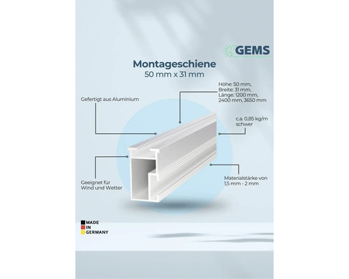Montageschiene aus Aluminium, 50 mm x 31 mm, geeignet für Wind und Wetter