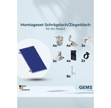 Montageset für Schrägdach oder Ziegeldach zur Installation eines Solarmoduls mit Halterungen und Schrauben