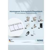 Montageset für Schräg- und Ziegeldächer zur Installation von drei Solarmodulen nebeneinander