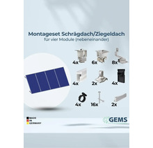 Montageset für Schrägdach oder Ziegeldach zur Montage von vier Solarmodulen nebeneinander