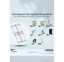 Montageset für Schrägdach oder Ziegeldach für vier Module mit Montagezubehör