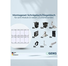 Montageset für Schräg- oder Ziegeldach mit acht Modulen und Made in Germany Siegel