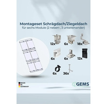 Montageset für Schräg- beziehungsweise Ziegeldach für sechs Module, inklusive Montagematerial und GEMS Logo