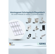Montageset für Schrägdach oder Ziegeldach für zwölf Solarmodule und Montagezubehör