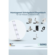 Montageset für Schrägdach oder Ziegeldach zur Installation von vier Modulen untereinander