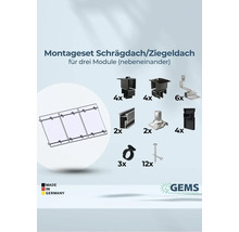 Montageset für Schrägdach oder Ziegeldach zur Montage von drei nebeneinanderliegenden Modulen