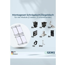 Montageset für Schrägdach und Ziegeldach, geeignet für vier Module, inklusive Montagematerial und Made in Germany Siegel