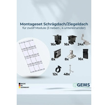 Montageset für Schrägdach oder Ziegeldach für zwölf Module mit Zubehör