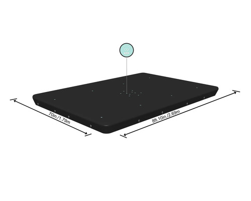 Schwimmplattform mit den Maßen 1,79 Meter mal 2,69 Meter.