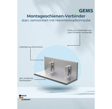 Montageschienenverbinder aus Aluminium mit Hammerkopfschraube zur Verbindung von zwei Schienen