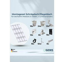 Montageset für Schrägdach oder Ziegeldach für sechzehn Module, Made in Germany, GEMS Green Energy Mounting Systems Logo