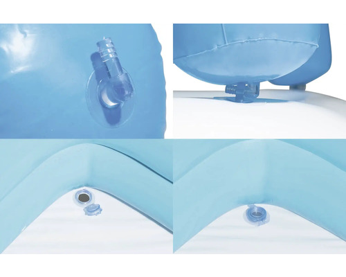 Detailansicht eines Pools mit Ventilen für Luft und Wasser.