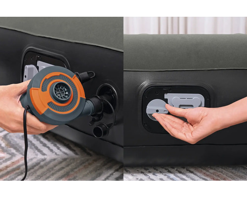 Aufblasbares Luftbett mit elektrischer Pumpe im Detail