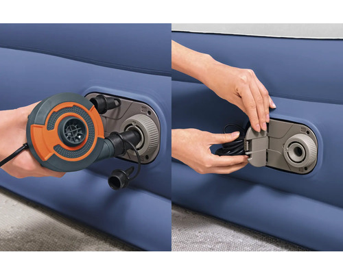 Aufblasbares Luftbett mit integrierter Pumpe zum einfachen Aufblasen und Entleeren