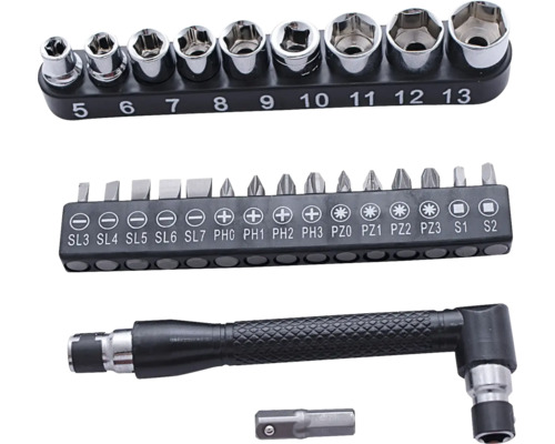 Steckschlüsselsatz mit verschiedenen Aufsätzen und Schraubendrehergriffen