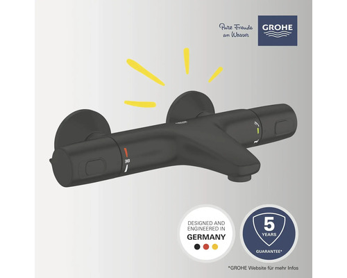 Schwarze Grohe Armatur mit Thermostat für das Badezimmer