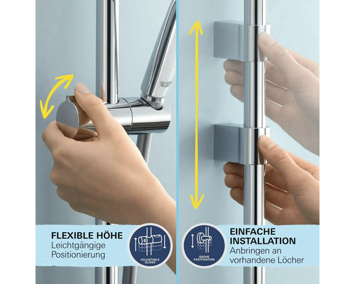 Flexible Höheneinstellung und einfache Installation einer Duschstange.