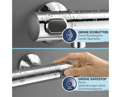 Grohe Thermostatarmatur mit Ecobutton und Safestop Funktion